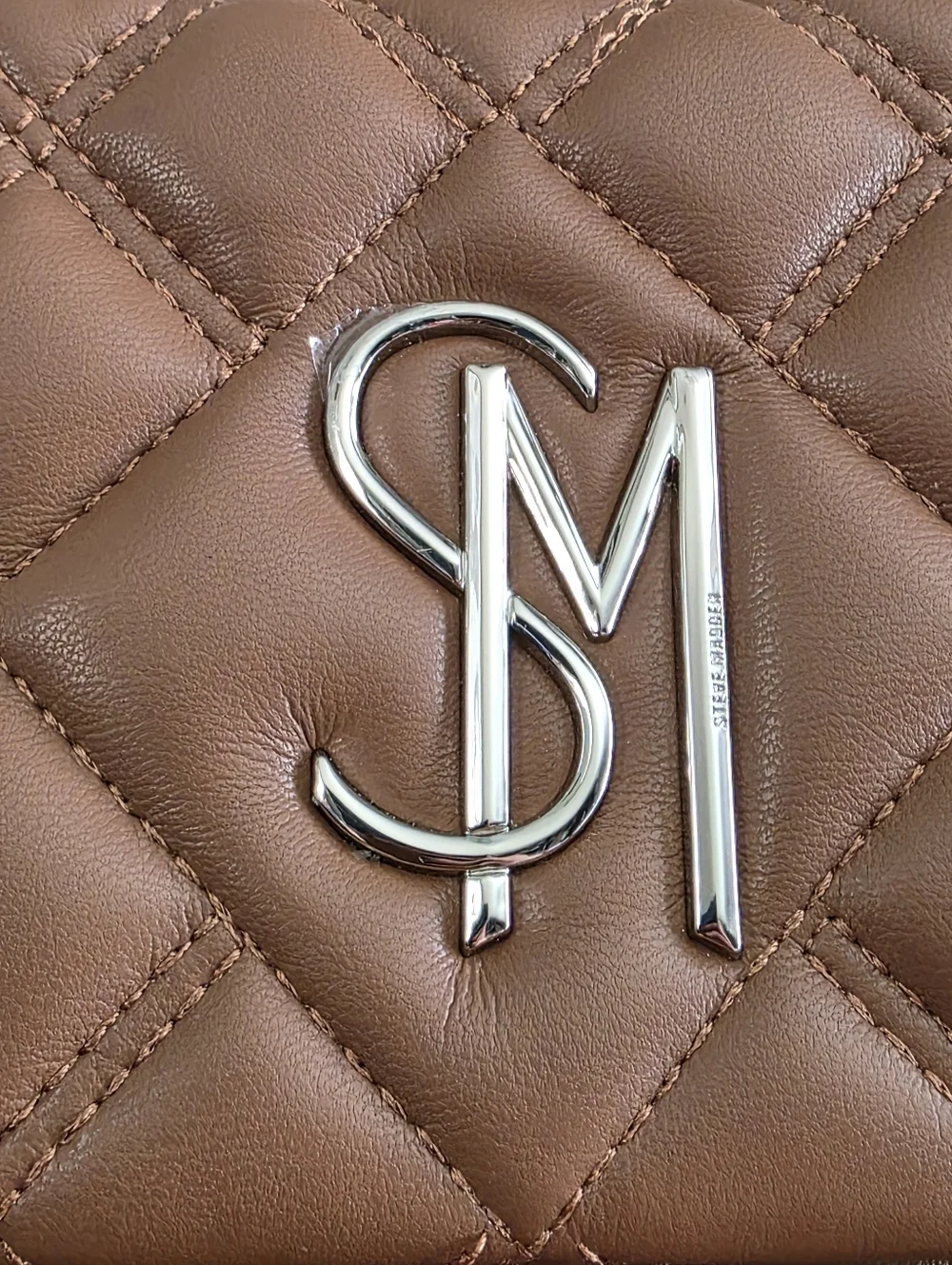 Steve Madden Quilted Chain Flap Crossbody Shoulder Bag Camel Taupe